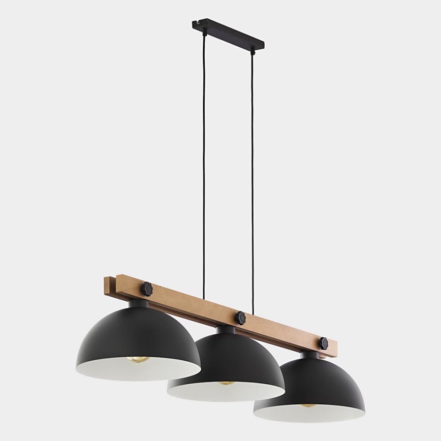 Chandelier on a string OSLO 3xE27/60W/230V black/wood