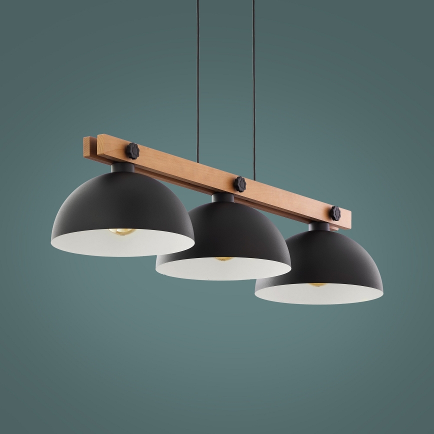 Chandelier on a string OSLO 3xE27/60W/230V black/wood