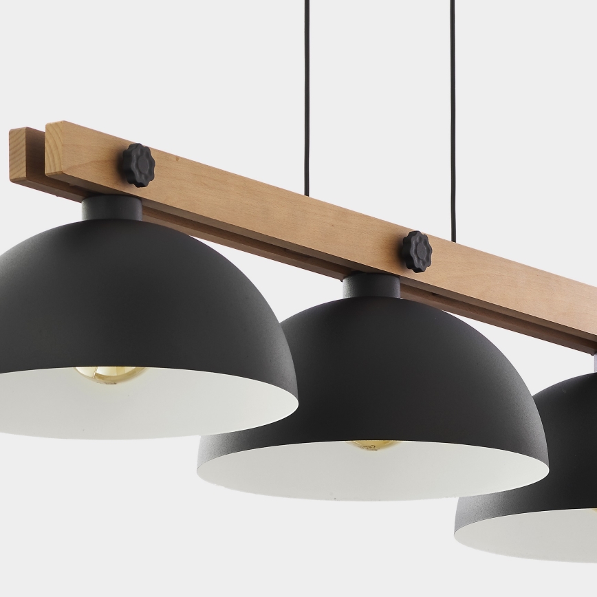 Chandelier on a string OSLO 3xE27/60W/230V black/wood