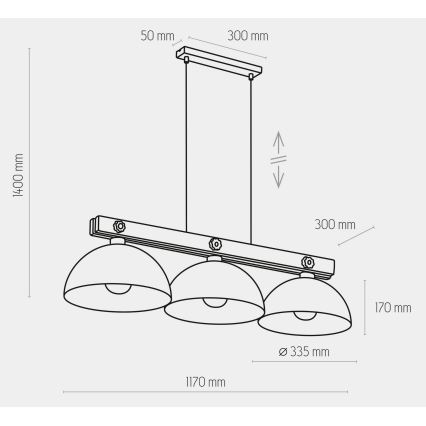 Chandelier on a string OSLO 3xE27/60W/230V black/wood