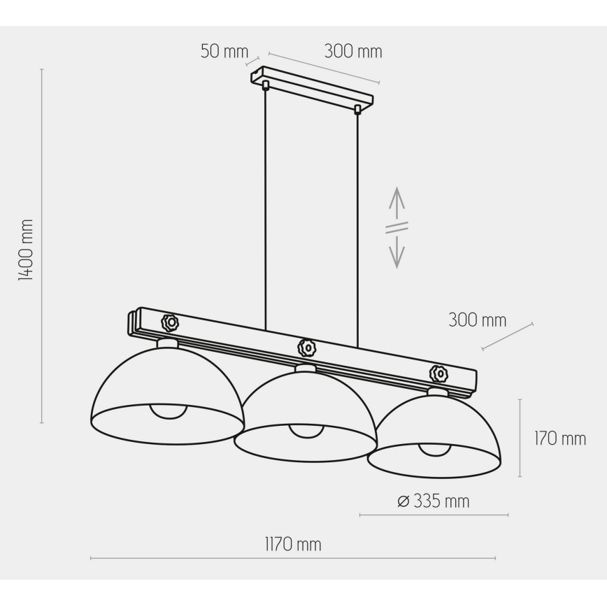 Chandelier on a string OSLO 3xE27/60W/230V black/wood