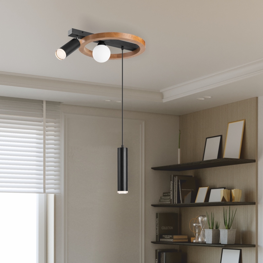 Chandelier on a string OTIS 1xG9/5W/230V + 2xE27/15W/230V oak