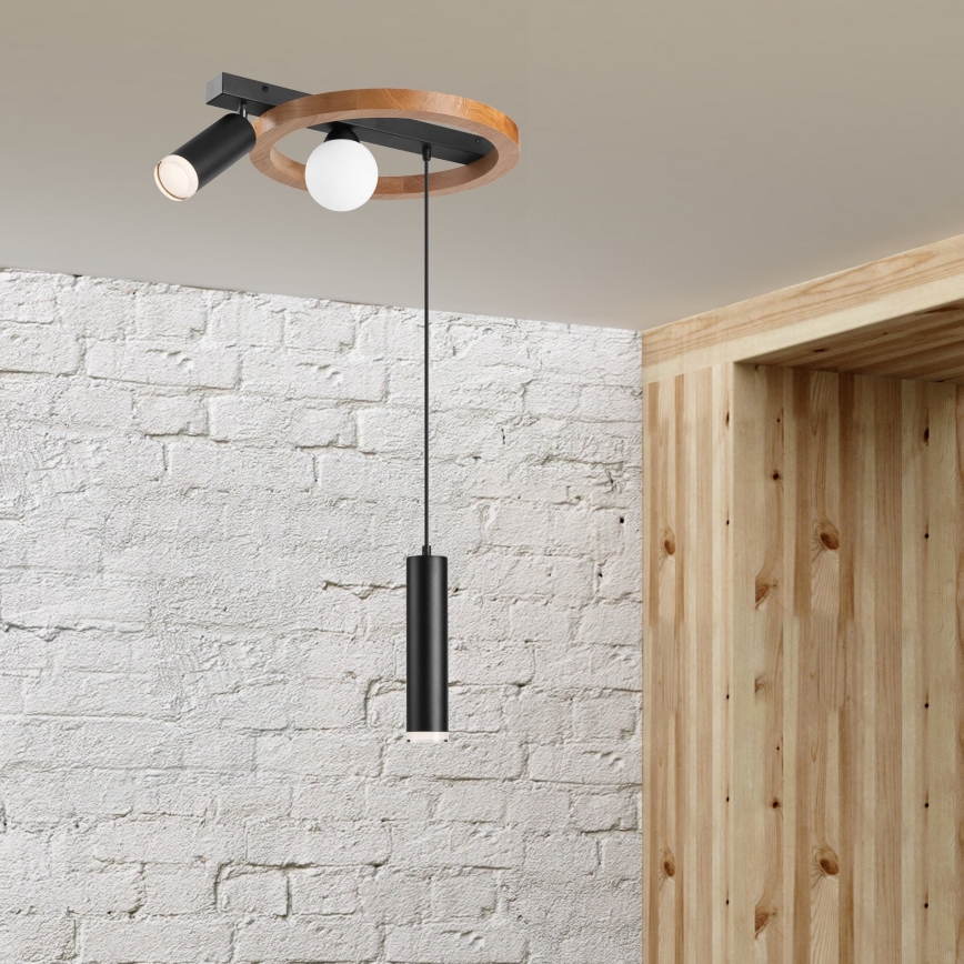 Chandelier on a string OTIS 1xG9/5W/230V + 2xE27/15W/230V oak