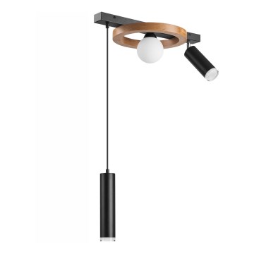 Chandelier on a string OTIS 1xG9/5W/230V + 2xE27/15W/230V oak
