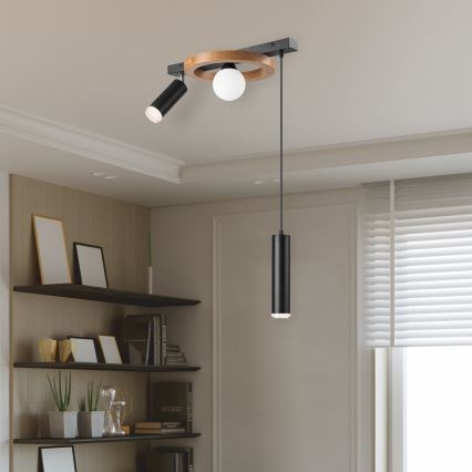 Chandelier on a string OTIS 1xG9/5W/230V + 2xE27/15W/230V oak