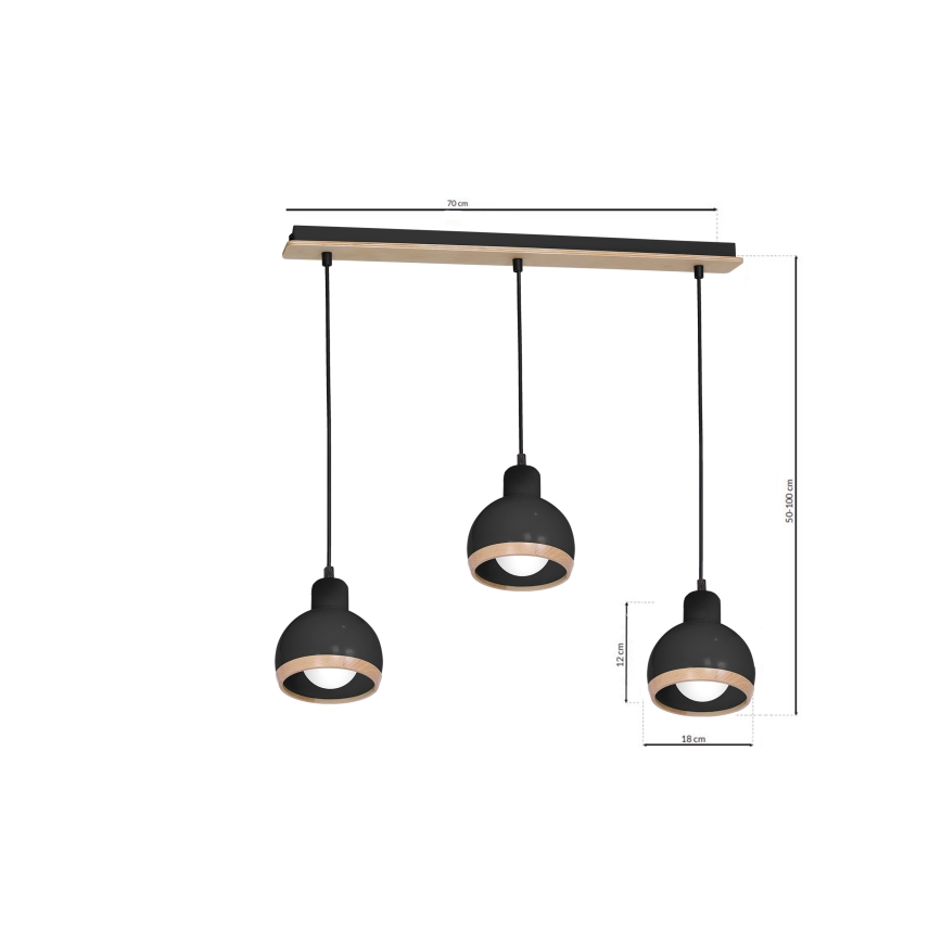 Chandelier on a string OVAL 3xE27/60W/230V black