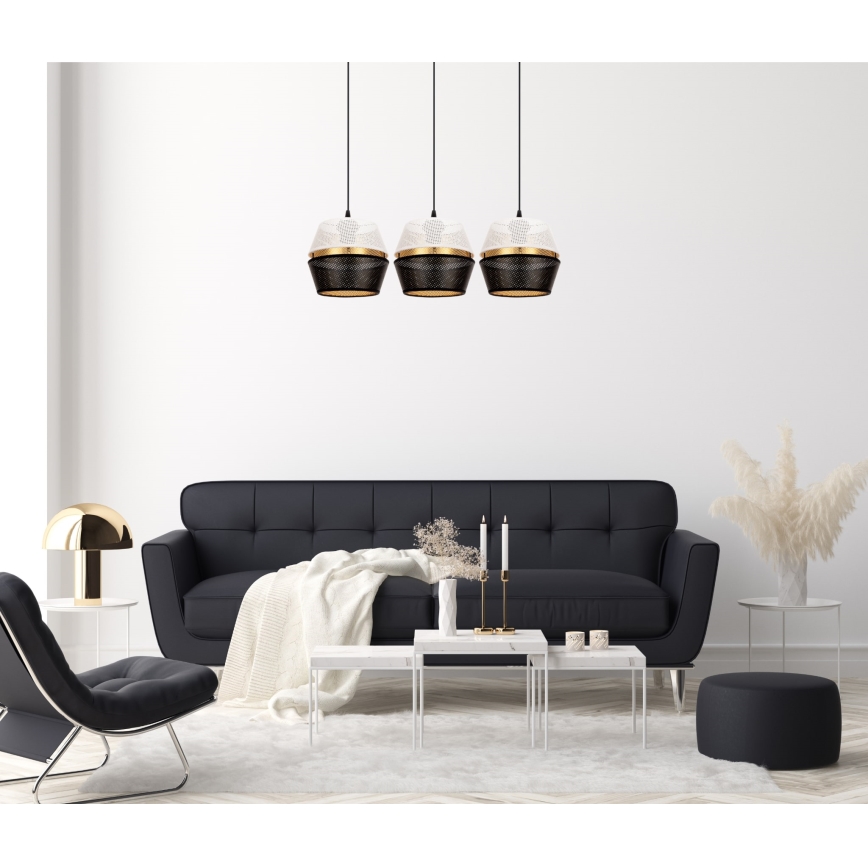 Chandelier on a string PARIS 3xE27/60W/230V white/black/gold