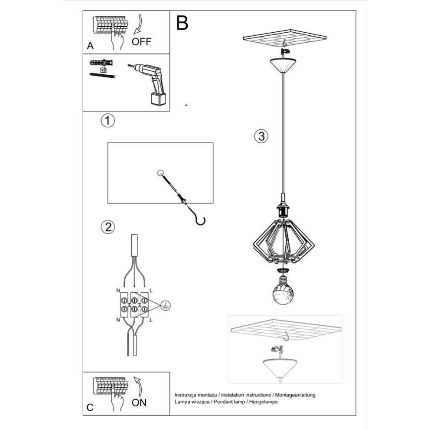 Chandelier on a string POMPELMO 1xE27/60W/230V