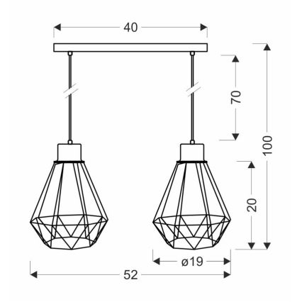 Chandelier on a string PRIMO 2xE27/60W/230V black/gold