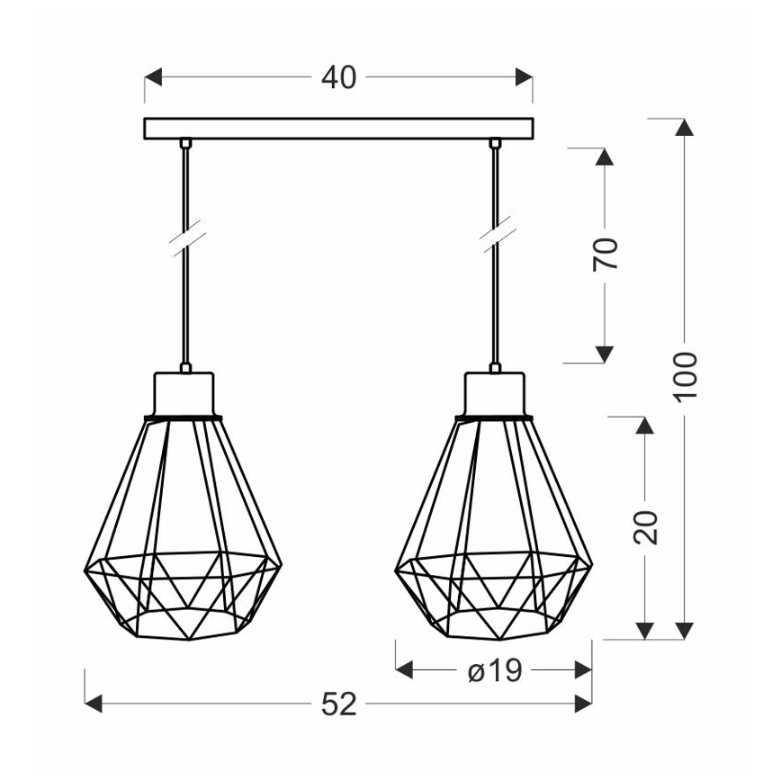 Chandelier on a string PRIMO 2xE27/60W/230V black/gold