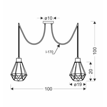 Chandelier on a string PRIMO 2xE27/60W/230V spider black/gold