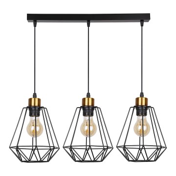 Chandelier on a string PRIMO 3xE27/60W/230V black/gold