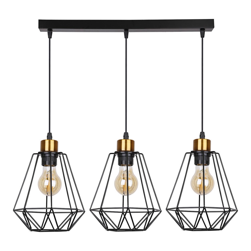 Chandelier on a string PRIMO 3xE27/60W/230V black/gold