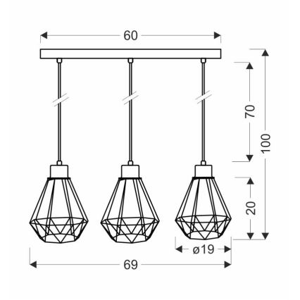 Chandelier on a string PRIMO 3xE27/60W/230V black/gold