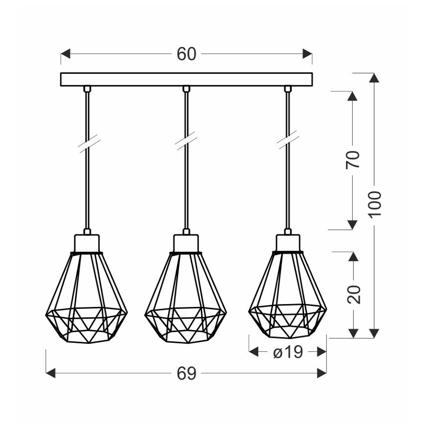 Chandelier on a string PRIMO 3xE27/60W/230V black/gold
