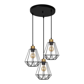 Chandelier on a string PRIMO 3xE27/60W/230V black/gold