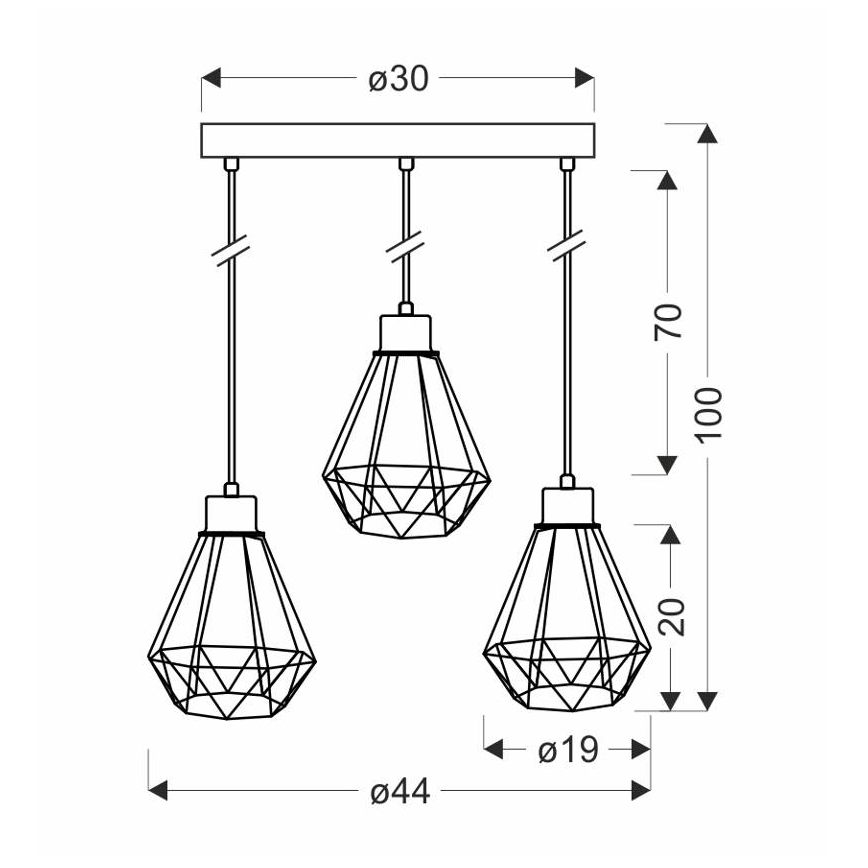Chandelier on a string PRIMO 3xE27/60W/230V black/gold
