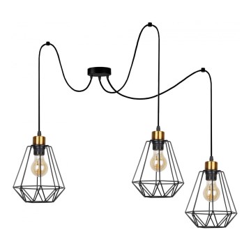 Chandelier on a string PRIMO 3xE27/60W/230V spider black/gold