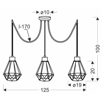 Chandelier on a string PRIMO 3xE27/60W/230V spider black/gold