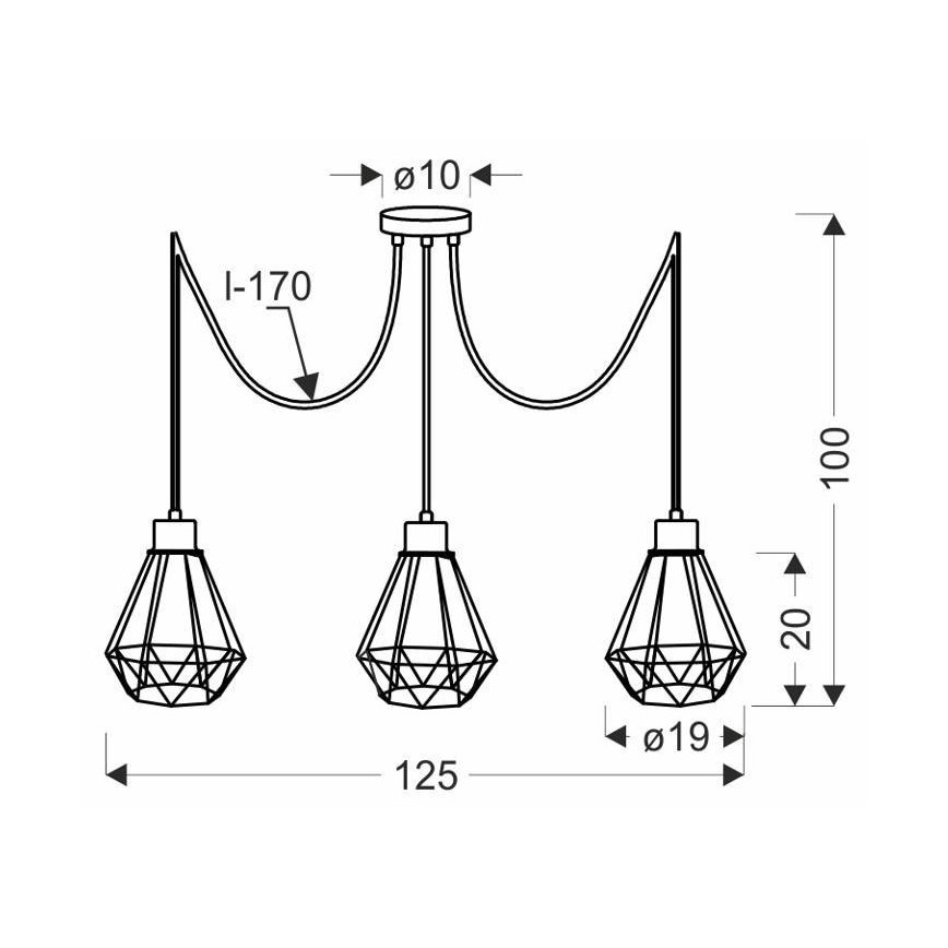 Chandelier on a string PRIMO 3xE27/60W/230V spider black/gold