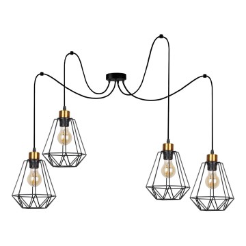 Chandelier on a string PRIMO 4xE27/60W/230V spider black/gold
