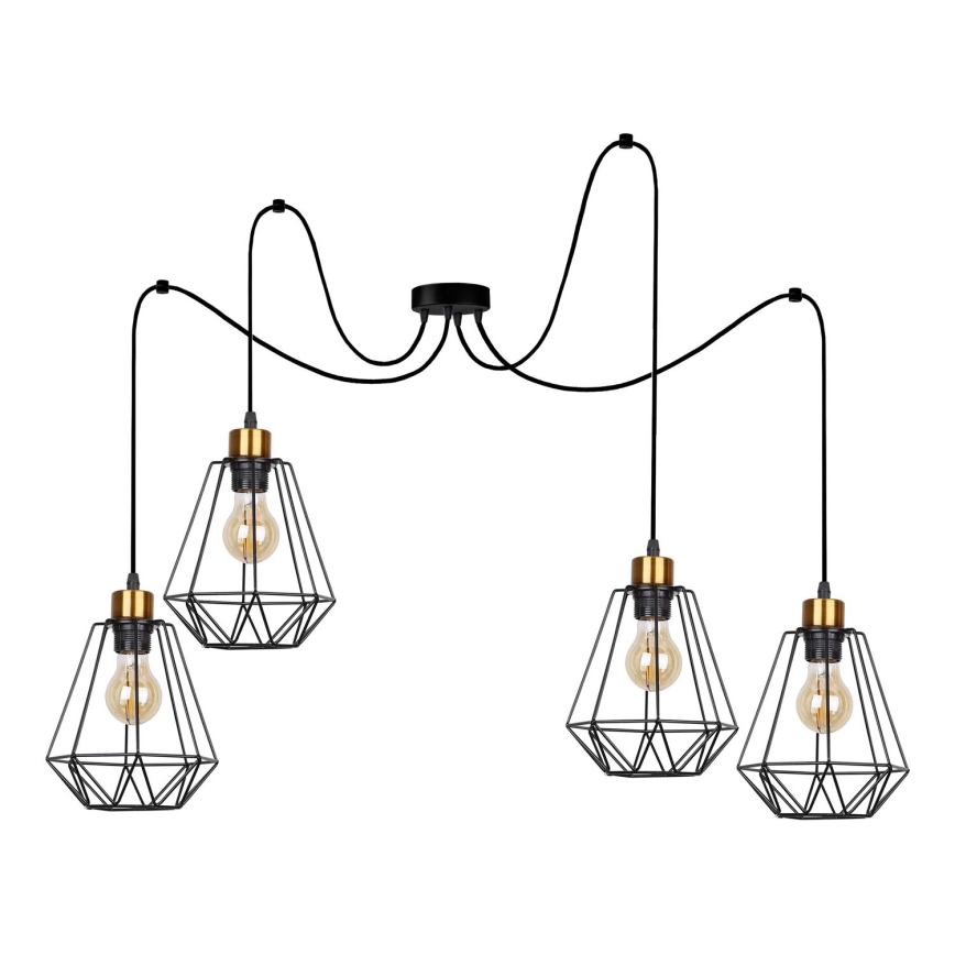 Chandelier on a string PRIMO 4xE27/60W/230V spider black/gold