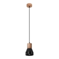Chandelier on a string QUBIC 1xE27/60W/230V concrete/Birch/beech/black