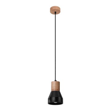 Chandelier on a string QUBIC 1xE27/60W/230V concrete/Birch/beech/black