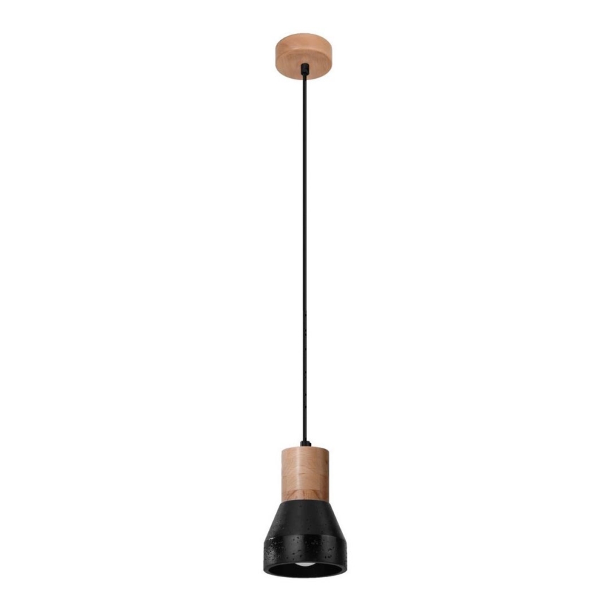 Chandelier on a string QUBIC 1xE27/60W/230V concrete/Birch/beech/black