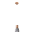 Chandelier on a string QUBIC 1xE27/60W/230V concrete/Birch/beech