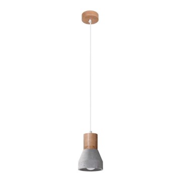 Chandelier on a string QUBIC 1xE27/60W/230V concrete/Birch/beech