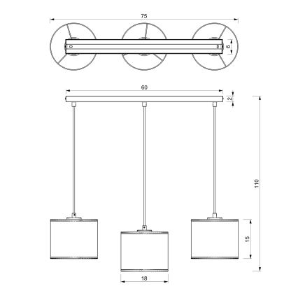 Chandelier on a string RATTAN 3xE27/60W/230V rattan