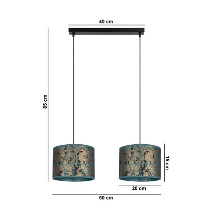 Chandelier on a string REZO 2xE27/60W/230V gold/turquoise