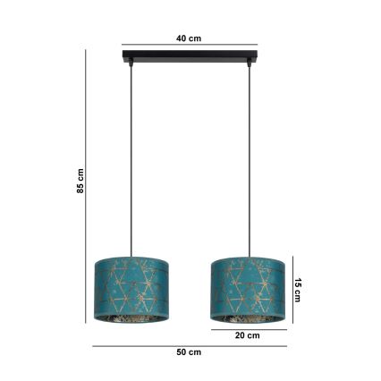 Chandelier on a string REZO 2xE27/60W/230V turquoise