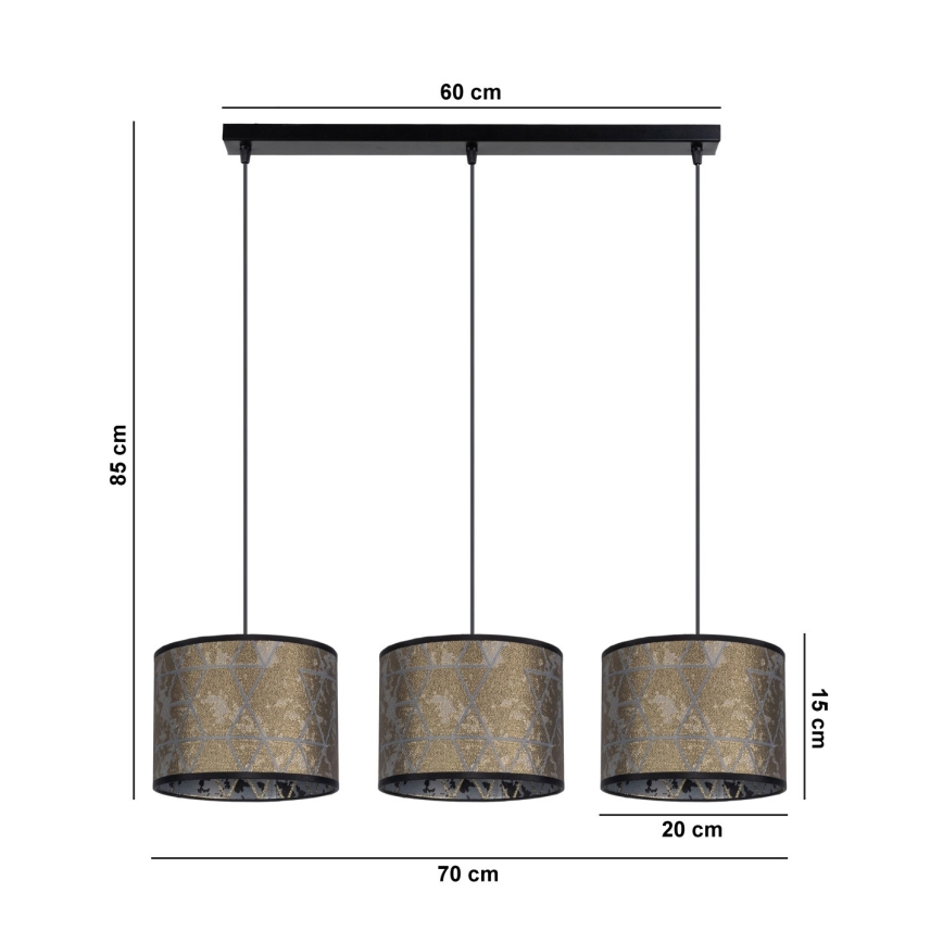 Chandelier on a string REZO 3xE27/60W/230V gold