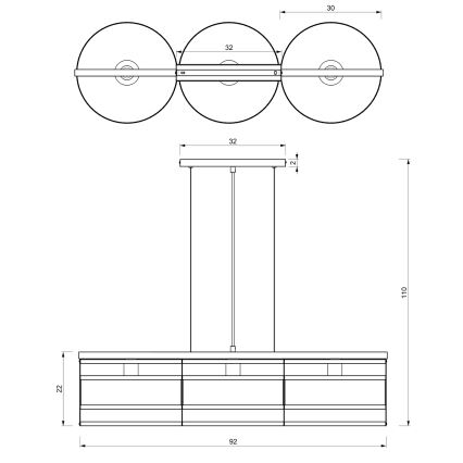 Chandelier on a string RIM 3xE27/60W/230V