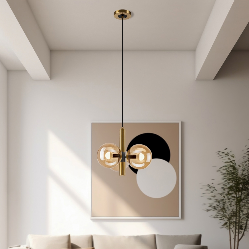 Chandelier on a string ROLLO 3xE14/5W/230V gold/smoky beige