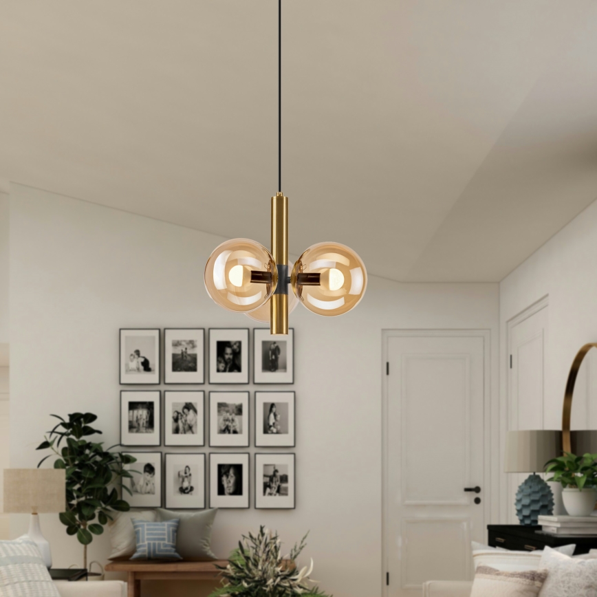 Chandelier on a string ROLLO 3xE14/5W/230V gold/smoky beige