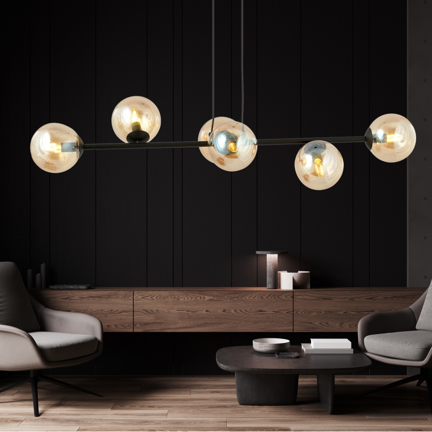 Chandelier on a string ROSSI 6xE14/10W/230V black/beige