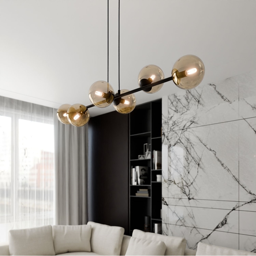 Chandelier on a string ROSSI 6xE14/10W/230V black/beige