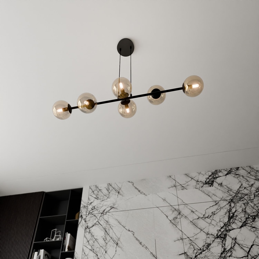 Chandelier on a string ROSSI 6xE14/10W/230V black/beige