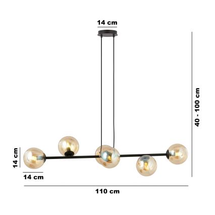Chandelier on a string ROSSI 6xE14/10W/230V black/beige