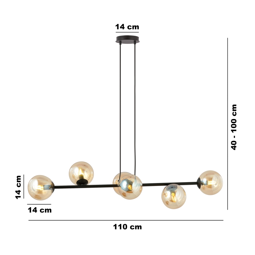 Chandelier on a string ROSSI 6xE14/10W/230V black/beige