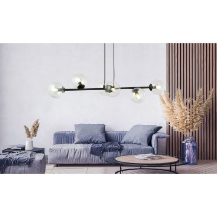 Chandelier on a string ROSSI 6xE14/10W/230V black/clear