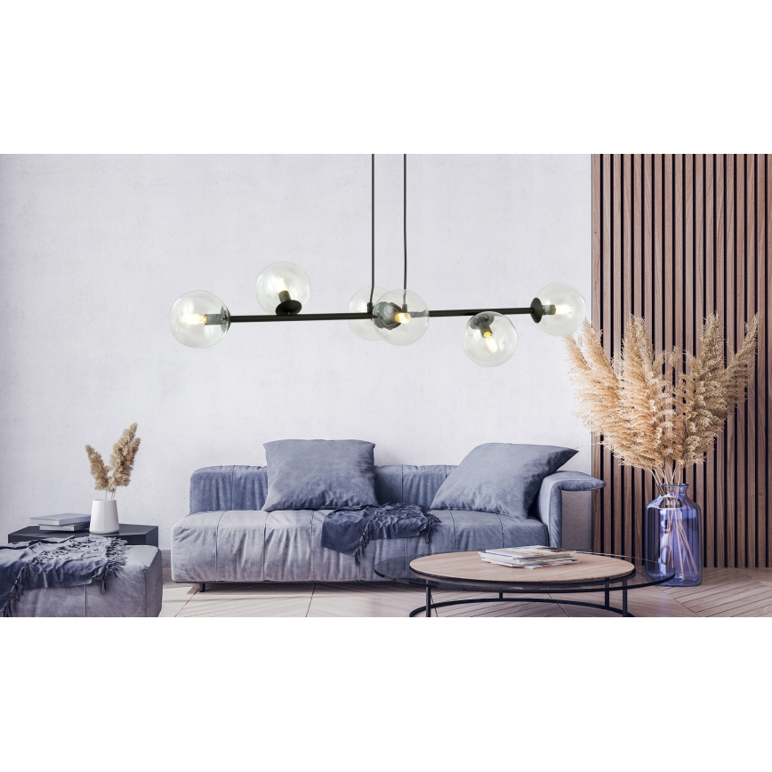 Chandelier on a string ROSSI 6xE14/10W/230V black/clear