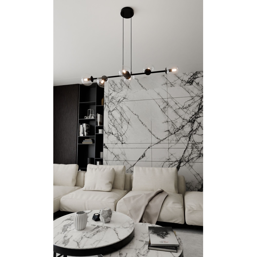 Chandelier on a string ROSSI 6xE14/10W/230V black/clear