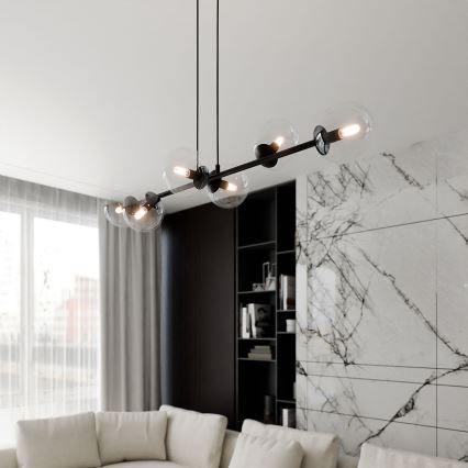 Chandelier on a string ROSSI 6xE14/10W/230V black/clear