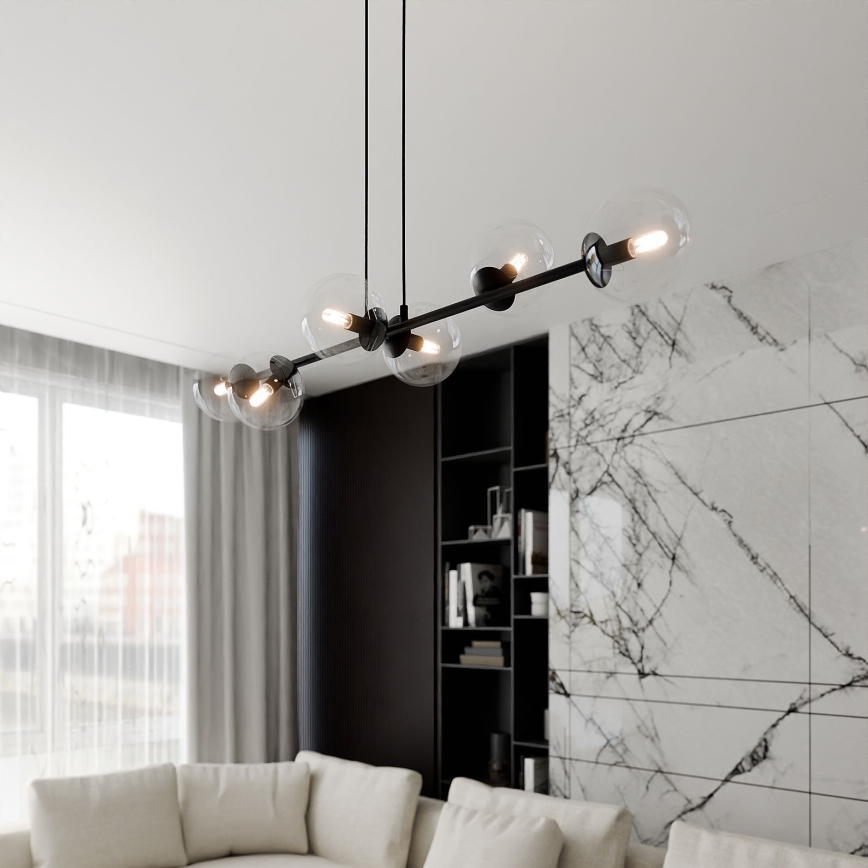 Chandelier on a string ROSSI 6xE14/10W/230V black/clear