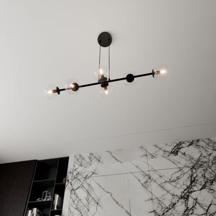 Chandelier on a string ROSSI 6xE14/10W/230V black/clear