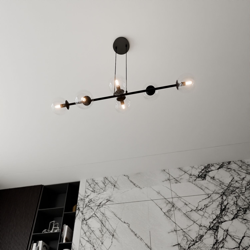 Chandelier on a string ROSSI 6xE14/10W/230V black/clear